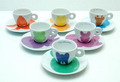  Illy Collection Cups ontworpen door Jeff Koons 2001 uitgevoerd door Rosenthal / Duitsland 6 kop en schotels met afbeeldingen van aap giraf ezel walrus pony kangeroe beer etc in originele verpakking 