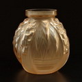  Salmon-coloured frosted glass vase with  Art Deco  relief decoration design  executed by  Muller Frères  Luneville France ca.1925  
