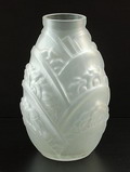 Frosted glass vase with  Art Deco  relief decoration design  executed by  Muller Frères  Luneville France ca.1925  