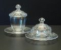 Jampot en botervloot van servies Neutraal beide met facetgeslepen deksels ontwerp W.J.Rozendaal 1929 uitvoering Kristalunie Maastricht 