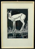 Houtsnede hertje ontwerp en uitvoering Jan Schonk ca.1935 
