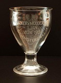  Memorial beaker with 12-sided facet cut stem Bicker Modderman 1824-1924 whine traders located at de Nieuwe Prinsengracht 41 Amsterdam design Gerard Muller / Amsterdam 1924 executed probably in Josephinenhütte / Bohemia 