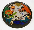Aardewerk wandbordje met koudlak decoratie van uitheemse vogels ontwerp J.H.de Groot ca.1925 uitvoering Sierkunst / Nijmegen 