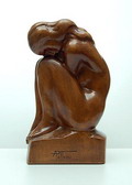  Houten sculptuur van een vrouwelijk naakt in rustende pose ontwerp uitvoering André Potteau 1909-'53 ca.1935 Belgie 
