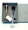 Two champagne flûtes  3éme Millénaire  executed by  Lalique  / France 2001  