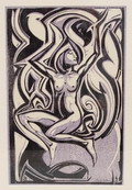  Ingekleurde houtsnede ontwerp uitvoering J.B.Heukelom 1875-1965 ca.1925 