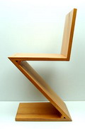  Replica zig-zag stoel ontwerp Gerrit Rietveld 1934 uitvoering onbekend ca.1980 