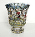  Enamel painted clear glass vase with dancing children in traditional clothing probably Bohemia ca.1915 