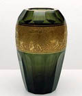  Green glass box with cover with etched and gilded relief of fighting amazones design 1925-'30 executed by Ludwig Moser Söhne Karlsbad Germany ca.1960 