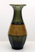  Green glass box with cover with etched and gilded relief of fighting amazones design 1925-'30 executed by Ludwig Moser Söhne Karlsbad Germany ca.1960 