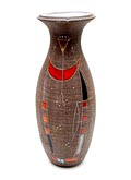  Grote aardewerk Colorite vaas met blauwe rode zwarte en grijze kleurvlakken ontwerp uitvoering Jaap Ravelli ca.1960 Van deze vaas zijn slechts 5 exemplaren gemaakt als relatie geschenk 