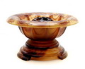  Amber Cloudglass drijfschaal op voet met bloemsteker uitvoering The Davidson Glass Company ca.1935 Gateshead / Engeland 