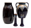  Aardewerk vazen 4x vaas hoog 22,7 cm oorvaas hoog 17,7 cm 2x solifleur vaasje hoog 12 cm uitvoering Bürgel Bürgeler Keramischen Werkstätten Thüringen / Duitsland ca.1930 