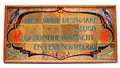  Tegeltableau opgebouwd uit 18 tegels van 10,3 x 10,3 cm p.st gecraqueleerd goudluster ondergrond met Amsterdamse School stijl rand-decoratie waaromheen meerkleurige vogels en salamanders in een nabrand met emailglazuren ontwerp W.H.van Norden ca.1930 uitvoering Distel / Goedewaagen 