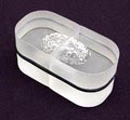  Beursobject 2002 Glaskunstbeurs Leerdam Limited Edition 300/167 gesatineerd helder glas met rubberen ring ontwerp Menno Jonker uitvoering Royal Leerdam 