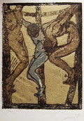  Kleuren litho in zwart zilver goud met voorstelling van Kruisiging ontwerp uitvoering Jan Toorop 1858-1928 Nederland 1900 
