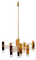  Verguld metalen hanglamp met 9 vierkante lampjes ontwerp Gaetano Sciolari uitvoering Sciolari / Italië ca.1970 