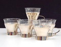  Theeglazen 5x in verzilverde metalen houder uitvoering WMF Duitsland ca.1960 