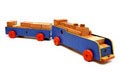  Blauw beschilderde houten speelgoedtrein met blokken gele bies met rode houten wielen ontwerp Ko Verzuu ca.1930 uitvoering ADO Arbeid Door Onvolwaardigen Berg en Bosch 