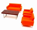  Speelgoed miniatuur 70er jaren bankstelletje met oranje bekleding ontwerp uitvoering onbekend 