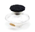  Glazen parfumflesje Le narcisse noir met zwart glazen stop uitvoering Baccarat voor Caron / Frankrijk ca.1920 