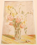  Kleurenlitho met bloemstilleven ontwerp uitvoering Willem E.Roelofs Jr 1874-1940 ca.1920 Lid geweest van Arti et Amicitae / Amsterdam Pulchri Studio / Den Haag 