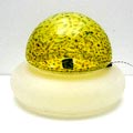  Glazen Poveglia vloerlamp basis in kleurloos vormgeblazen en gezandstraald glas koepel met opgesmolten murrine staafjes ontwerp Gae Aulenti ca.1975 uitvoering Vistosi / Italie 