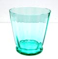  Meerblauw glazen vaas met vertikaal optiek ontwerp A.D.Copier 1930 uitvoering Glasfabriek Leerdam 