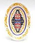  Ovale aardewerk NOF schaal Nederlandse Olie Fabrieken ontwerp R.N.Roland Holst 1924 uitvoering Petrus Regout / Maastricht Met aan onderzijde tekst Aangeboden door Oliefabrieken Calvé Delft 