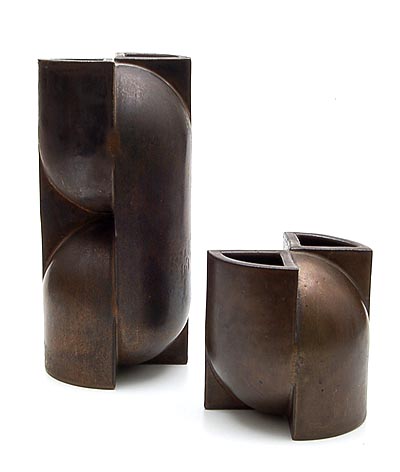 Two earthenware bronze coloured glazed Multipel vases design Jan van der Vaart 1967-'68 executed in own studio / the Netherlands 1973-'74 