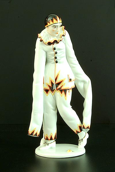 Polychrome glazed porcelain sculpture Pierrot design Dorothea Charol 1923 executed by Rosenthal Bavaria / Germany 1923-'25 