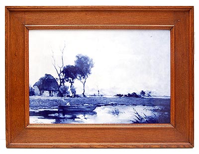 Tile-panel in wooden frame with polychrome decoration by Henri Breetvelt 1864-1923 after a painting of Weissenbruch execution attributed to Société Céramique Maastricht / the Netherlands 1902-'06 