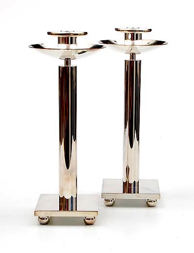 Silver plated candlestick s 2x design Richard Meier ca.1985 for Swid Powell / USA Made in Italy 
