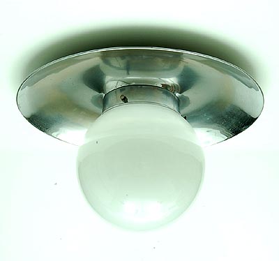Nickle plated metal ceiling-lamp with white glass ball shade Giso No.118 design W.H.Gispen ca.1928 executed by Gispen / the Netherlands 