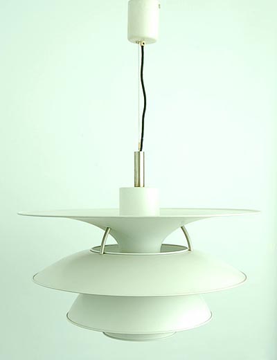 White lackered and nickle plated metal ceiling-lamp Charlottenburg Pendel design Poul Henningsen 1926-'27 in production by Louis Poulsen / Denmark since 1980 