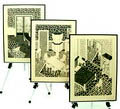  Memphis zeefdrukken Drawing for Interior 1,2 3 3x drie interieur arrangementen ontwerp George J Sowden 1984 naar aanleiding van de meubels die hij heeft ontworpen in de periode 1982-'83 