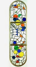  Leaded glass panel in brass frame design Cor Alons 1921-'23 executed by atelier G van Geldermalsen Rotterdam / the Netherlands these windows were made for the bar of the Holland America Liner De Nieuw Amsterdam 2 the bar of the ship was designed by Frits Spanjaard and the leaded glasspanels were a design of Cor Alons TEXT REVISED 