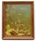 Olieverfschilderij Baarzen in een aquarium geschilderd door G.W.Dijsselhof 1866-1924 in eigen atelier ca.1905 