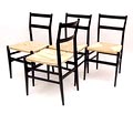 Stoelen 4x zwart gelakt ashwood met gewoven India cane zitting ontwerp Gio Ponti ca.1955 uitvoering Cassina / Italië 