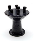 Built earthenware Unica chandelier with manganese glaze high stand with plateau on which seven flairs design executed by Jan van der Vaart 1960 in own studio / the Netherlands 