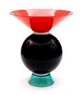 Glass vase Yemen part of the Opalini Opachi Collection black glass ball on clearglass green stand and with redglass coupe design Ettore Sottsass executed by Venini / Italy 2001 