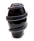 Black glass vase Novecentotrentasei shiny black glass with clear glass Battuto- like clear glass spiral on outside design execution by Venini / Italy 1991 