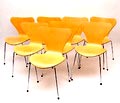 Vlinderstoelen 8x Series 7 Chair model 3107 esdoorn gebogen plywood zitting verchroomd metalen buisframe met rubber doppen ontwerp Arne Jacobsen 1955 uitvoering Fritz Hansen / Denemarken 1991 