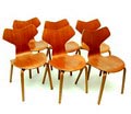 Teakhouten stoelen Laminated chair No.4130 6x ontwerp Arne Jacobsen 1955 uitvoering Fritz Hansen / Denemarken 1967 
