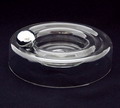 Asbak Saturnus met metalen kogel in vorm geblazen kleurloos glas ontwerp Floris Meydam Lit Floris Meydam Leerdam glas 1944-1986 pag.101 foto 151 