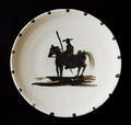Rond bord met afbeelding van toreador te paard ontwerp Pablo Picasso uitvoering Madoura/France gemerkt met ongeglazuurd Edition Picasso ingedrukt merk Edition Picasso en ingedrukt merk Madoura plein feu 1951 