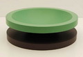 Plastic schaal op voet Basilico big emerald green chocolate brown ontwerp Ettore Sottsass voor MaruTomi / Japan 1997 project 01 In orginele doos 