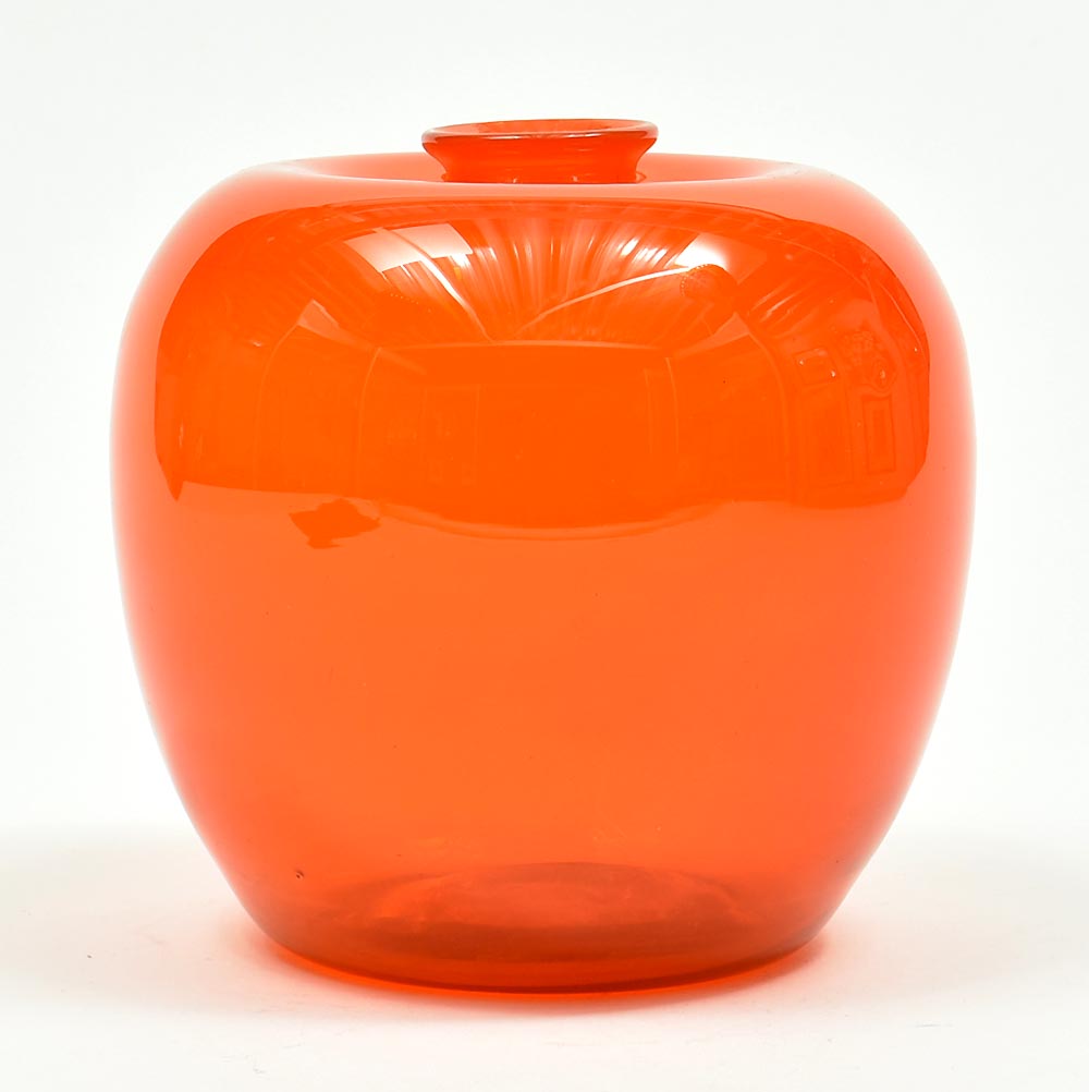 kiezen Gedeeltelijk Regeren Botterweg Auctions Amsterdam > Oranje glazen Serica vaas, ontwerp  A.D.Copier 1926, uitvoering Glasfabriek Leerdam