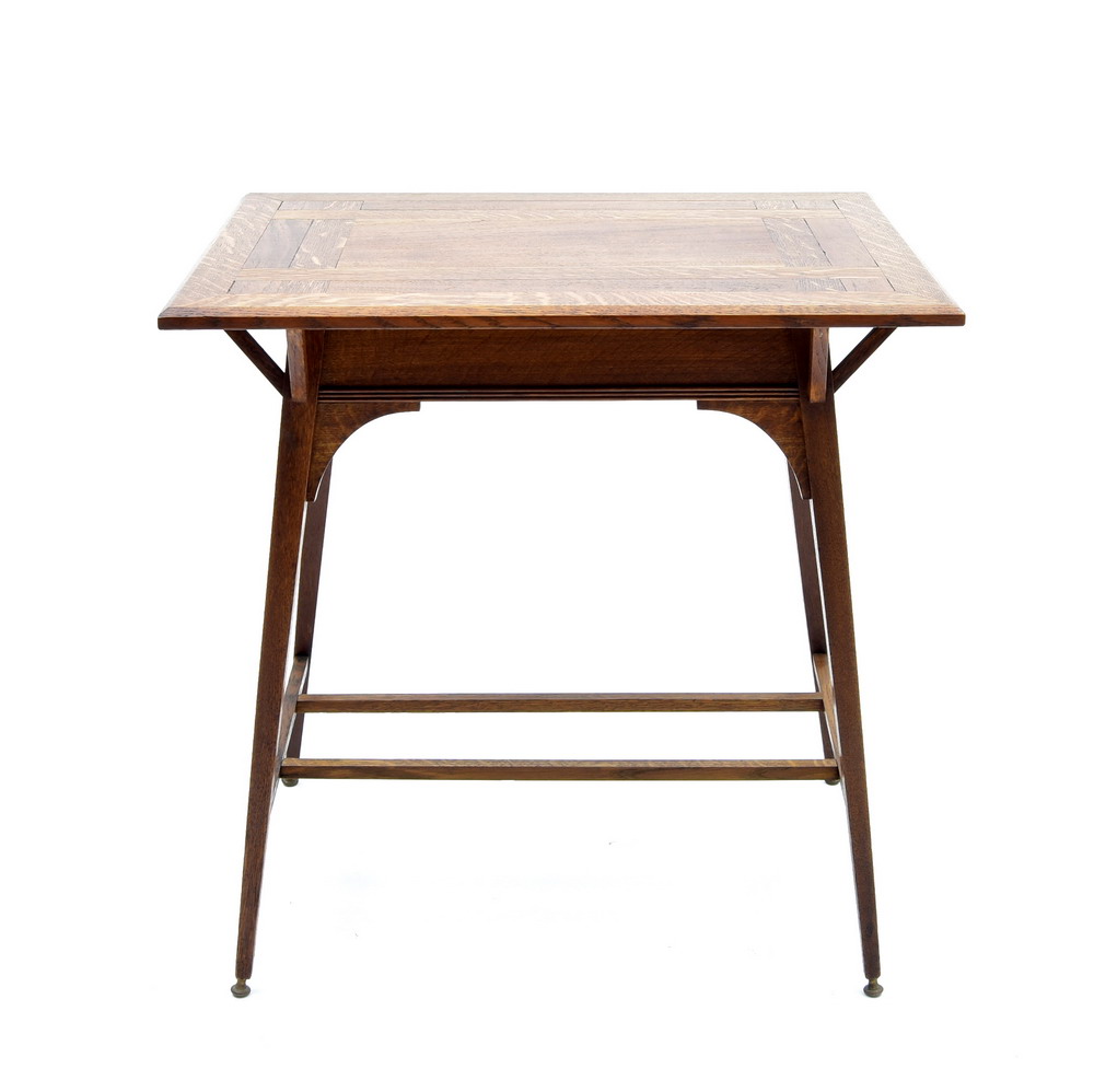 Jugendstil side table with oak base & teak table top, designer & execution...