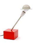 Table lamp 'Don', red lackered aluminium stand and grey lacquered holder with adjustable top, design Ettore Sottsass 1977, executed by Stilnovo, Milan / Italy
